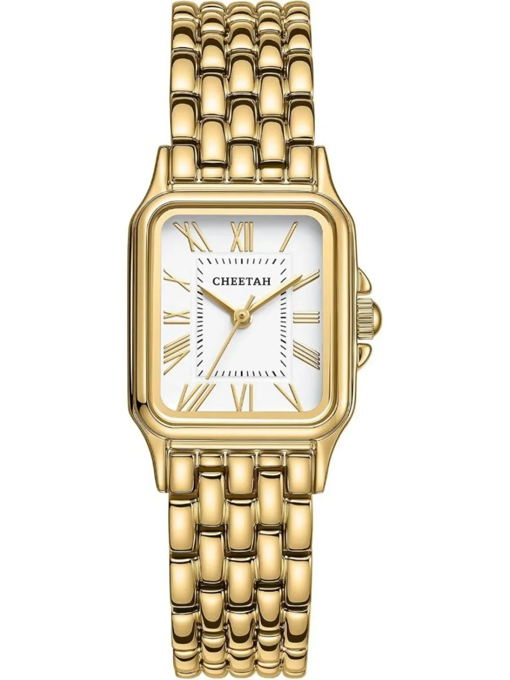Vintage Cheetah Gold Watch for Women, 26mm Rectangular Case, Waterproof, Metal